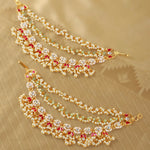 Regal Pearl & Polki Kundan Bridal Ear Chains with Ruby Accents