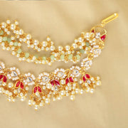 Regal Pearl & Polki Kundan Bridal Ear Chains with Ruby Accents