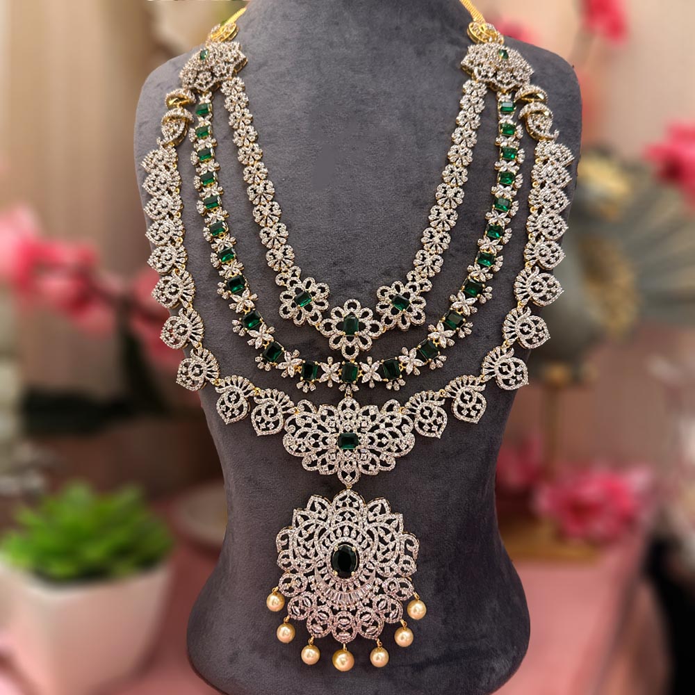 Exclusive 3 Layer Diamond Rani Haar [Green Emeralds] – Sneha Rateria Store