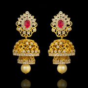 Regal Ruby Diamond Look Jhumka with Pearl Drop