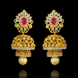 Regal Ruby Diamond Look Jhumka with Pearl Drop