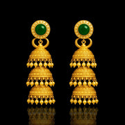 Regal Triple Dome Jhumkas with Pearls & Emerald Stud – Antique Gold Finish in Pure Silver