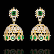 Regal Emerald Dome Jhumka Earrings with CZ Diamonds