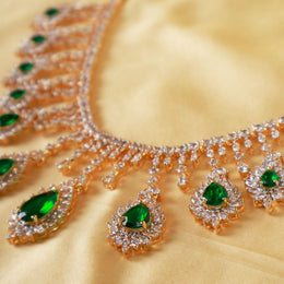 Regal Emerald Drop Diamond Look Choker Necklace in 18K Gold Polish