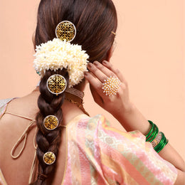 Regal Filigree Gold-Plated Jada Hair Clip with CZ Border
