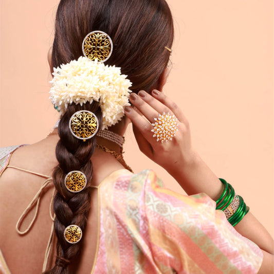 Regal Filigree Gold-Plated Jada Hair Clip with CZ Border
