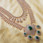 Gold Polish Green Emerald CZ Diamond Haram Necklace + Earrings