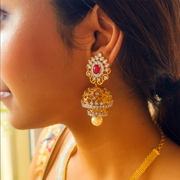 Regal Ruby Diamond Look Jhumka with Pearl Drop