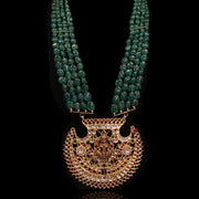 Resplendent Emerald Beads Mala With Lakshmi Pendant Necklace