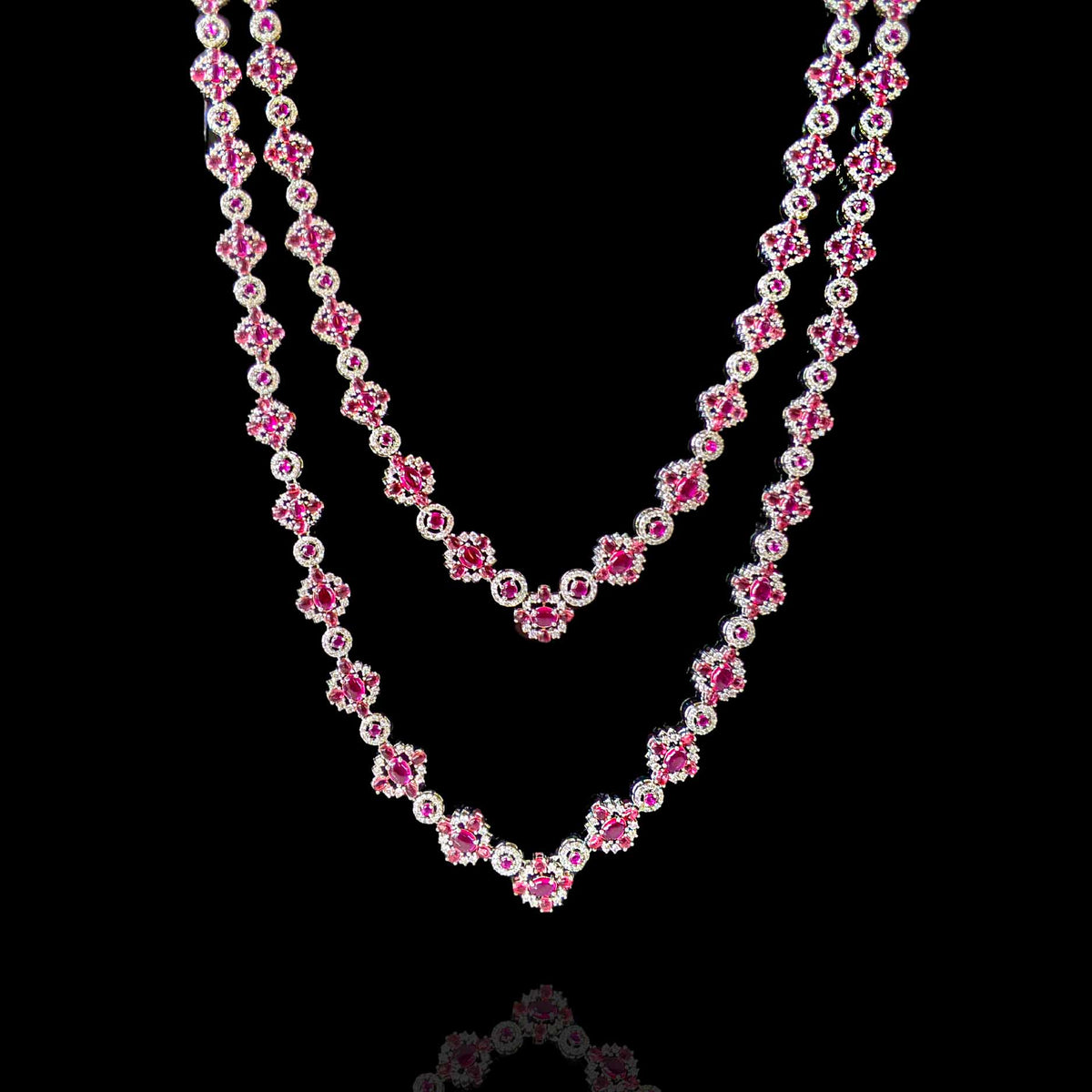Rich Ruby Red Stone Double Layer Long Necklace Design