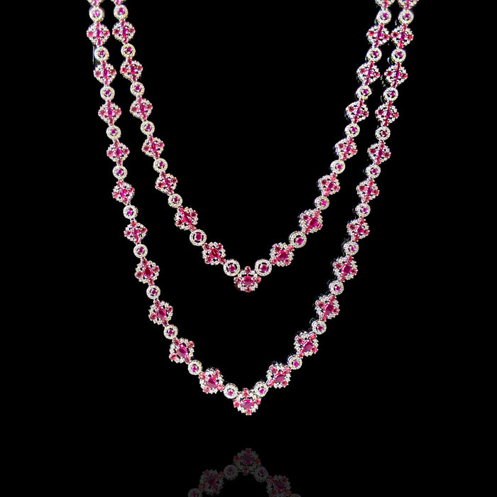 Rich Ruby Red Stone Double Layer Long Necklace Design