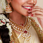 Rich 18k Gold Polish CZ Polki Heavy Bridal Choker Necklace
