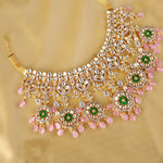 Rose Petal Radiance - Polki Necklace with Rose Quartz Hanging