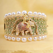 Royal Elephant Motif Gold-Plated CZ Kada Bangle