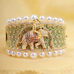 Royal Elephant Motif Gold-Plated CZ Kada Bangle