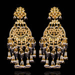 Royal Midnight Blue Polki Chandbali Earrings with Pearl and Bead Detailing