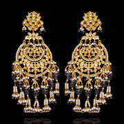Royal Midnight Blue Polki Chandbali Earrings with Pearl and Bead Detailing