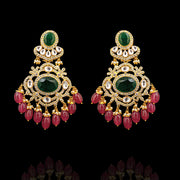 Royal Polki Kundan Emerald & Ruby Chandbali Earrings