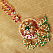 Royal Ruby & Emerald Kundan Maang Tikka with Pearl Drops