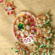 Royal Ruby & Emerald Kundan Maang Tikka with Pearl Drops