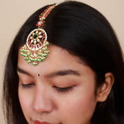 Royal Ruby & Emerald Kundan Maang Tikka with Pearl Drops