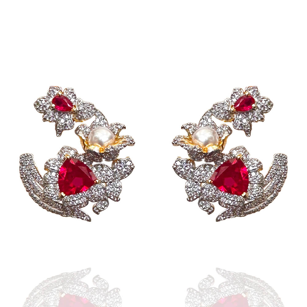 Ruby Blooms - The Enchanting Pearl Tulip Earrings Model