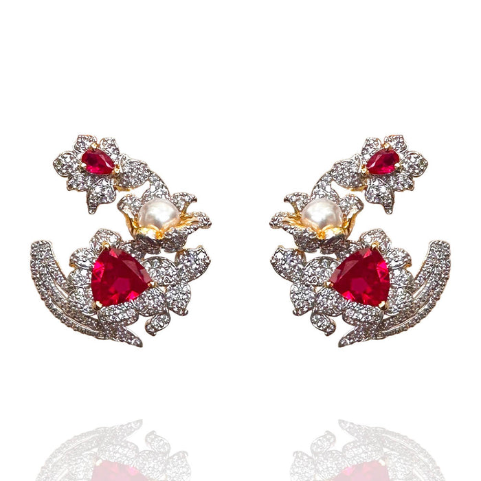Ruby Blooms - The Enchanting Pearl Tulip Earrings Model