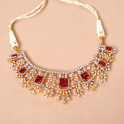 Ruby CZ Diamond Look Short Necklace in Gold Polish - Bridal Jewellery