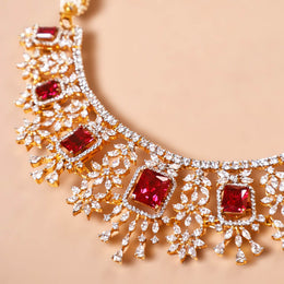 Ruby CZ Diamond Look Short Necklace in Gold Polish - Bridal Jewellery