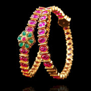 Ruby Emerald Openable Kada Bangle with Gold Polish