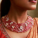 Ruby Red CZ Floral Statement Necklace - Sterling Silver Jewelry