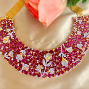 Ruby Red CZ Floral Statement Necklace - Sterling Silver Jewelry