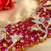 Ruby Red CZ Floral Statement Necklace - Sterling Silver Jewelry