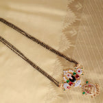 Sacred Balaji Pendant Mangalsutra with Black Beads and Ruby Emerald CZ Accents