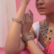 Shimmering Flowers Diamond Look Bangle with 18K Gold Polish 