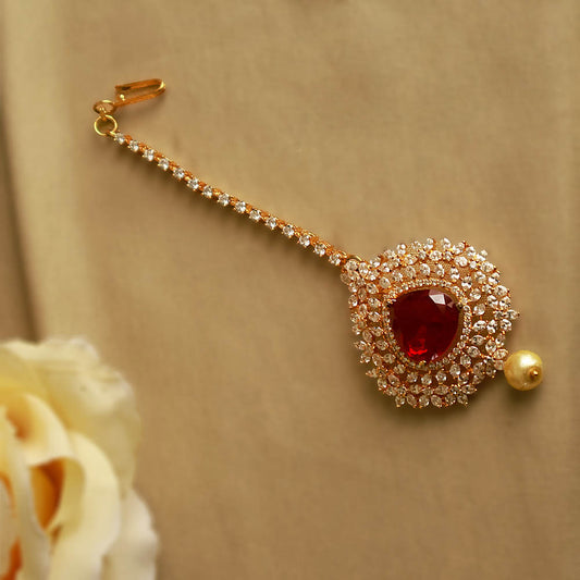 Showcase Your Style - Latest CZ Gold Maang Tikka design
