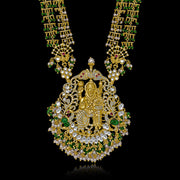 Silver Gold Polished Vishnu Temple Pendant Necklace & Earrings Set