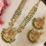 Silver Gold Polished Vishnu Temple Pendant Necklace & Earrings Set