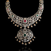 Diamond Look Bridal Emerald Short Haram Necklace