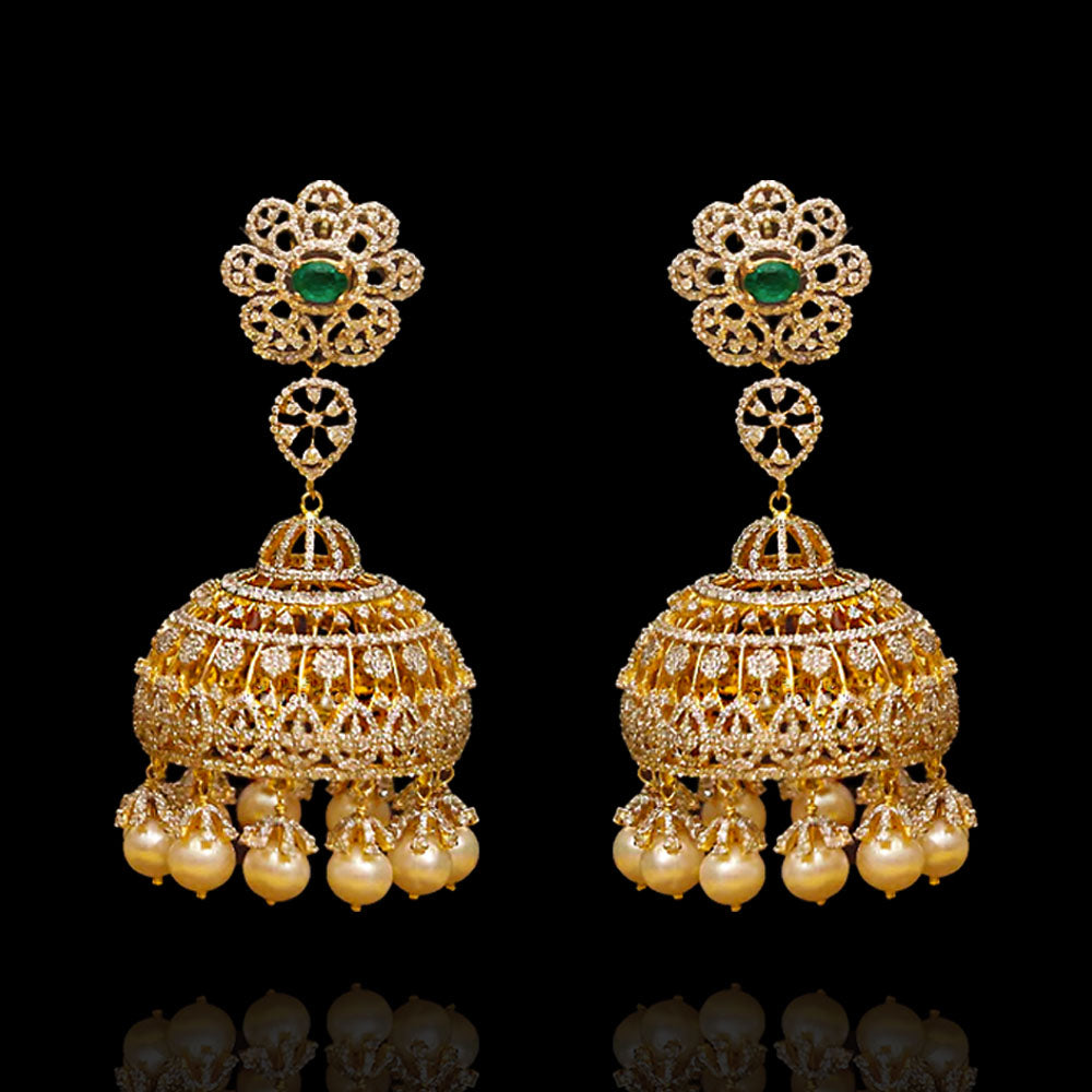 South Indian Diamond Look Heavy Bridal Jhumka Earrings