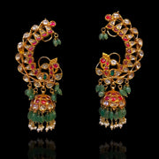 Polki Look Cuff Earrings with Peacock Motif