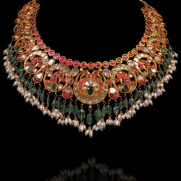 South Indian Polki Look Short Haram with Peacock Motif