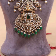 South Indian Temple Necklace with CZ Pearls and Emerald Drops for Brides