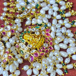 Floral Guttapusalu Necklace with Delicate Rice Pearls
