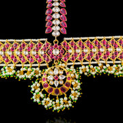 Statement Bridal Red Matha Patti with Broad Design & Pearl Drops