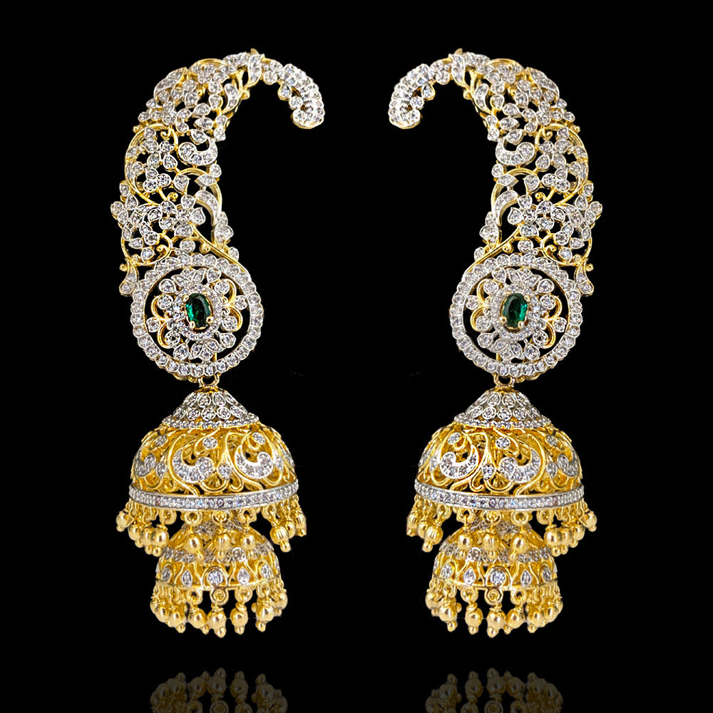 Statement Diamond Look Cuff Earrings Design in 18Kt Gold Polish