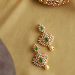 Statement Diamond Look Earrings with Green and Gold Accents