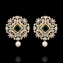 Statement Large Square Stud Earrings With Pearl Drop