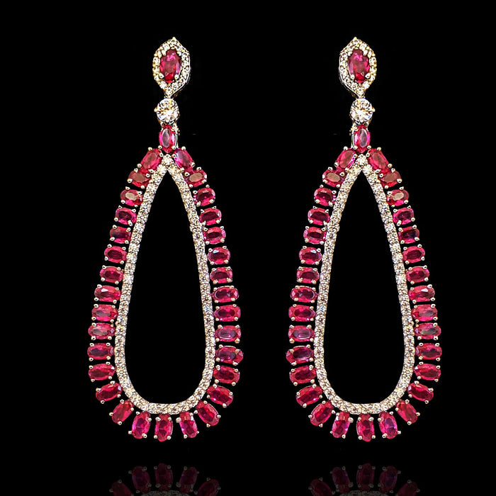Statement Long Ruby Diamond Look Earrings Design