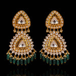 Statement Polki Kundan Chandbali Earrings with Emerald Bead Drops – Gold Plated Bridal Design